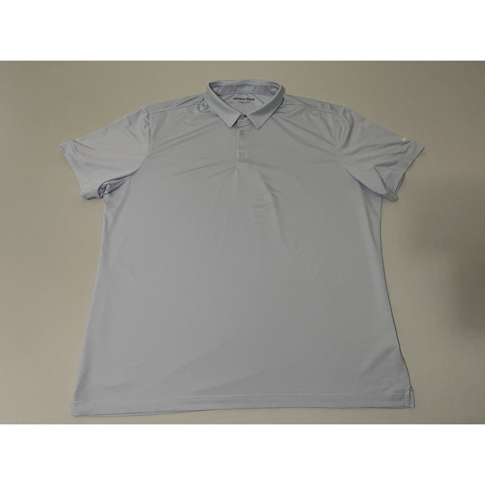 Mizzen‎ + Main Polo shirt mens XL Classic Blue Stripe Versa  Performance Stretch